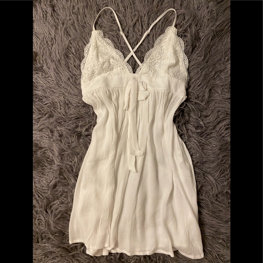 White lace detail babydoll mini summer dress